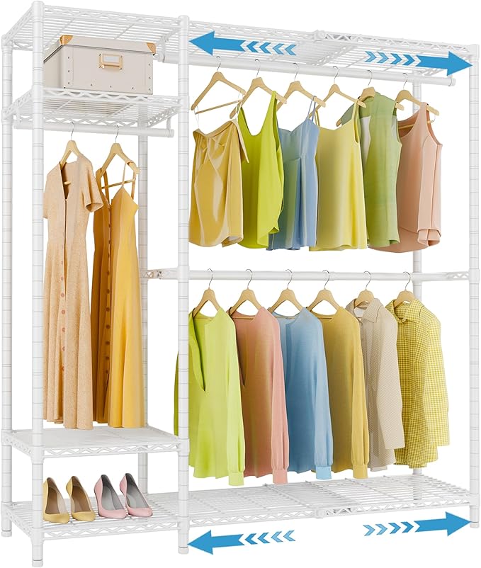 VIPEK X20 Expandable Metal Clothing Rack Adjustable from 3'3" to 4'8" Heavy Duty Garment Racks with Adjustable Shelves and Hanger Rods Portable Wardrobe Open Closet Rack System, White