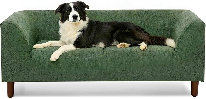 Pet Sofa with Backrest and Armrests,Modern Rectangular Pet Sofa Suitable for Small and Medium Dogs,Soft Cushion Comfortable Dog Sofa for Living Room,Olive Green