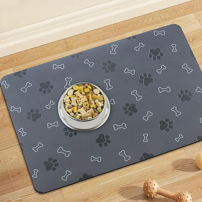Pet Cat Dog Food Mat Non Slip Mat for Dog Water Bowl Mat Quick Dry Absorbent Cat Feeding Mat, 24 * 16.9 in, Blue