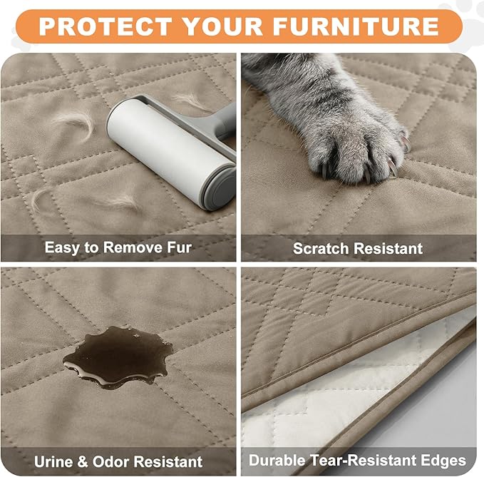 100% Waterproof Dog Couch Protector, Triple-Layer Waterproof Dog Bed Cover Pet Blanket Reversible 2-Tone Sofa Shield, Non-Slip Furniture Guard for Pets(42×50 Inch, Khaki+Off White)