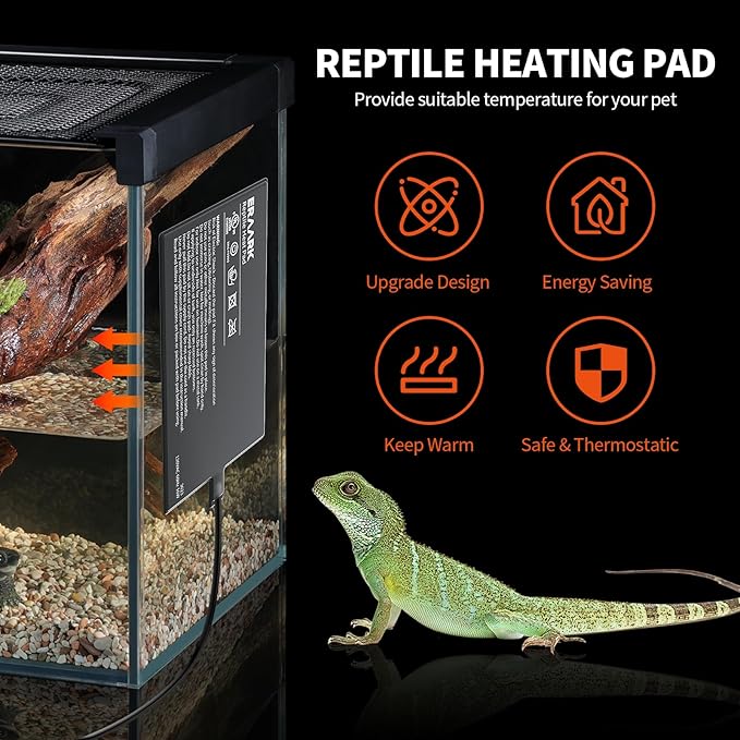 Reptile Heating Pad 8" X 12" with Temperature Adjustable Controller Knob, 16W Terrarium Heating Mat for Reptiles Amphibians Hermit Crab Snake Lizard Turtles Lizards (8"X 12" with Adjust Knob)
