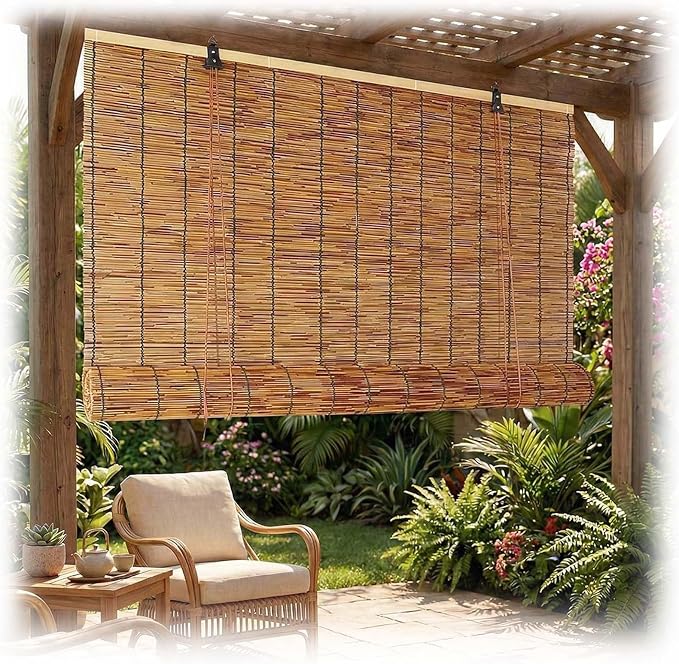 Outdoor Bamboo Roller Blinds, Retro Breathable Reed Shades