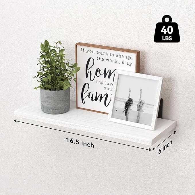 WOPITUES White Floating Shelves Set of 6,Wood for Bedroom,Modern Wall Decor,Bathroom Storage,Book Living Room[Upgraded]-White (HM011A)