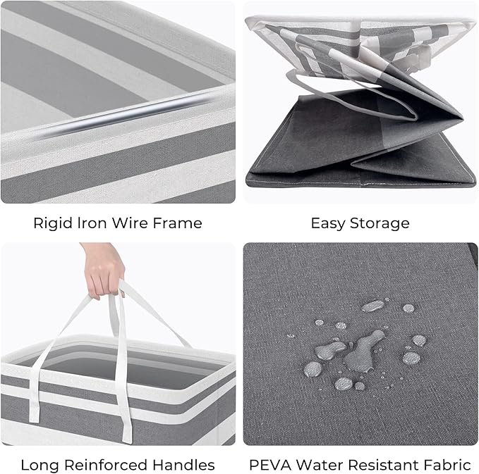 HomeHacks 2-Pack Large Laundry Basket, Waterproof, Freestanding Laundry Hamper, Collapsible Tall Clothes Hamper with Extended Handles for Clothes Toys in the Dorm and Family Gradient Grey, 88L
