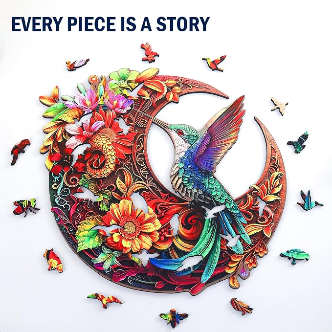 Unique Wooden Puzzles for Adults, Hummingbird Puzzle 300 Pieces 15.35" x 15.15", Animal Shaped Wood Puzzles Adult, Wooden Jigsaw Puzzles for Adults, Family Games for Kids and Adults