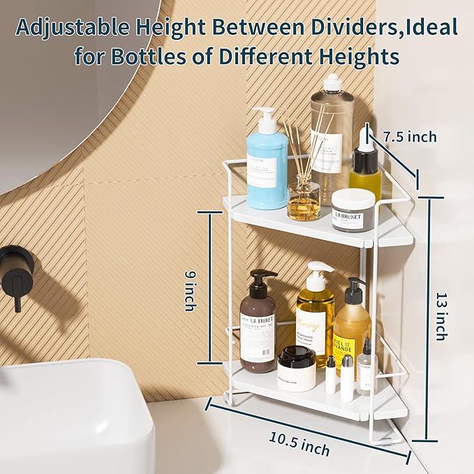 2-Tier Bathroom Counter Organizner, Bathroom Organizers and Storage for Bathroom, Kitchen Counter, Corner Storage Shelf for Bedroom, Storage, Makeup, Skincare, Perfume (White)