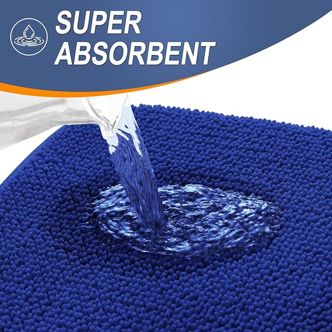 OLANLY Thick Memory Foam Bath Mat Rug 24x16, Extra Soft Absorbent Bathroom Rug, Quick Dry Bath Mats, Non-Slip, Machine Washable Carpet for Bathroom, Tub and Shower, Home Decor Accessories, Royal Blue