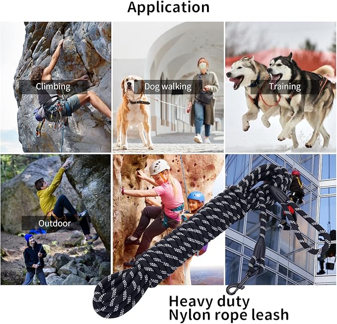Long Dog Leash for Training 30Ft-Reflective Nylon Rope with Swivel Hook-Recall Agility Lead for Large Small Medium Dogs Outside Walking Hiking-Black