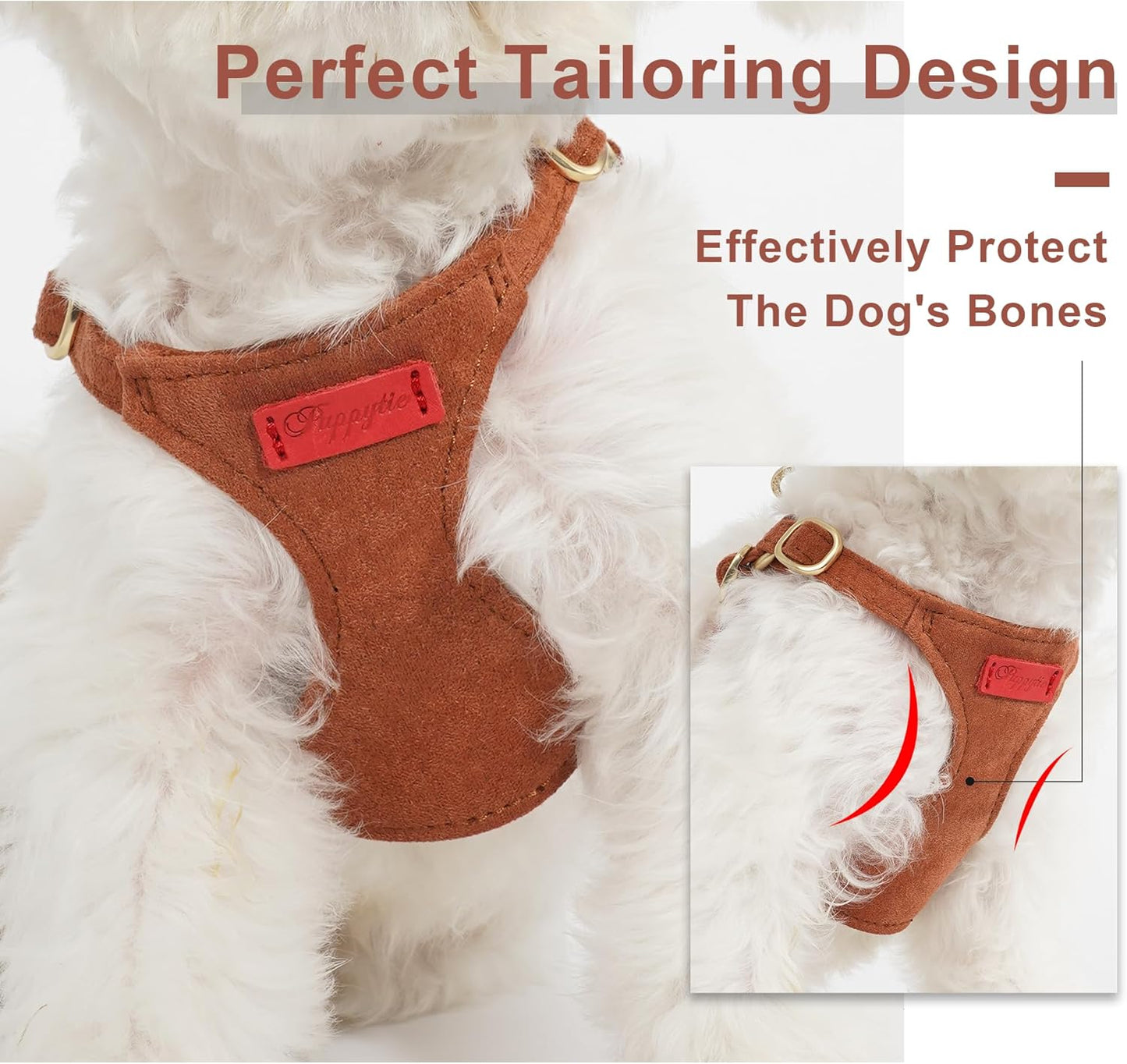 Puppytie No Pull Dog Harness with Multifunction Dog Leash,Soft Adjustable No Choke Escape Proof Pet Harness Vest for Medium Dogs or Large Dogs,Brown Caramel,M