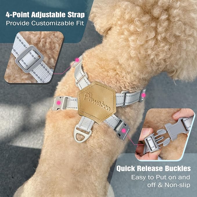 Pawaboo Small Dog Harness and Leash Set, Puppy Harness X-Frame No Pull No Choke, Dog Vest Harness Adjustable for Small Medium Sized Dogs,Soft Breathable Pet Harness for Walking Outing, M, Khaki Plaid