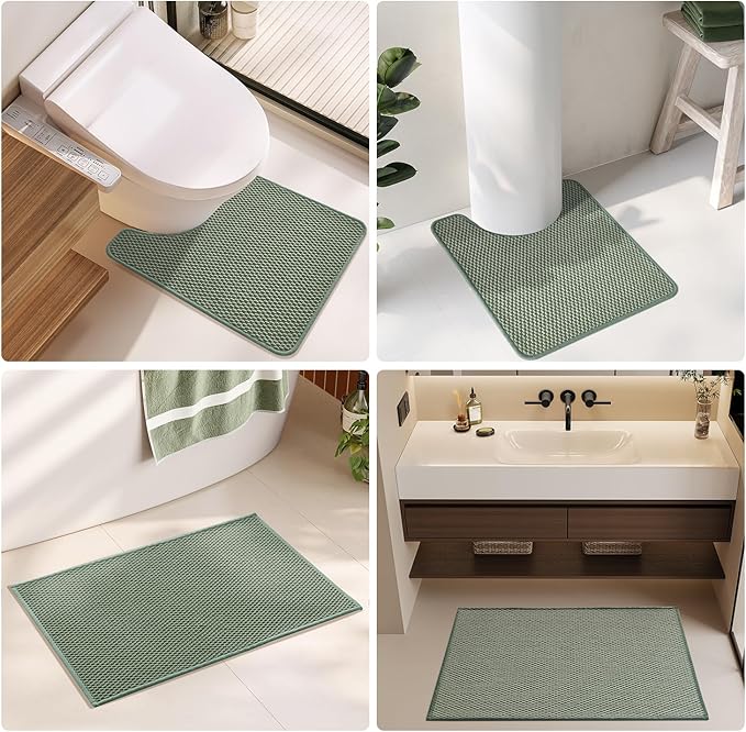 Bathroom Rugs Non Slip Washable, Super Absorbent Thin Bath Mat Quick Dry Low Pile Bathroom Rug, Sage Green 24"x36"