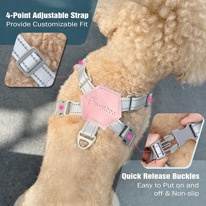 Pawaboo Small Dog Harness and Leash Set, Puppy Harness X-Frame No Pull No Choke, Dog Vest Harness Adjustable for Small Medium Sized Dogs,Soft Breathable Pet Harness for Walking Outing, S, Pink Daisy