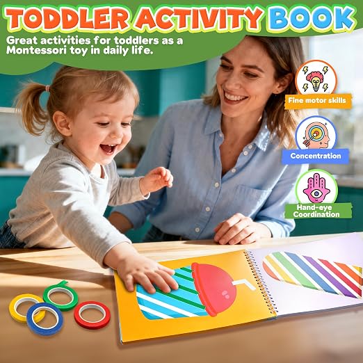 Tape Activity Books for Kids Age 3-5, Airplane Essential Travel Toys Road Trip Activities for Toddlers Preschool Classroom Must Have Supplies Quiet Car Ride Toys Girl Gifts for Kid Boy Toy Family Game