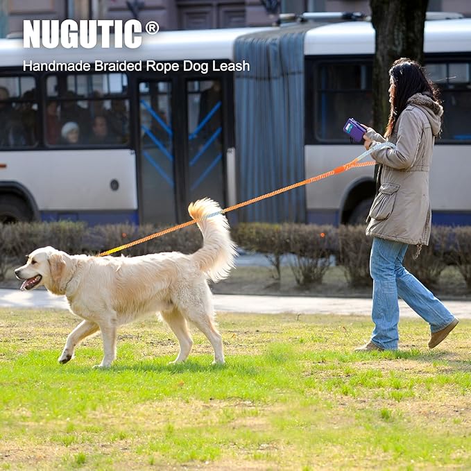 Dog Leash 6 FT Handmade Braided Cotton Rope Leashes for Small Medium and Large Dogs, New Golden Heavy Duty Metal Clasp, Grey