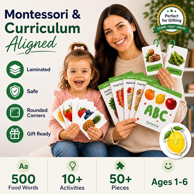 TOYVENTIVE Toddler Learning Kit with 4 Toddler Books, 2 Flash Cards for Toddlers 1-3, 4 Puzzles & 2 Games, Preschool Learning Activities