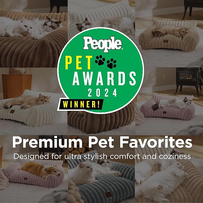 Bedsure Cute Cat Couch for Pets - Fluffy Small Dog Sofa with Premium Soft Corduroy Fleece, Pet Sofa with Removable Washable Cover, Supportive Dog Couch Bed for Small Medium Dogs, 30inch, Cream