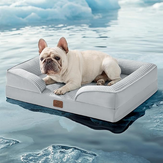 Bedsure Orthopedic Dog Bed Medium Size Dogs - Washable Medium Dog Cat Bed Waterproof, Comfort Pet Couch Sofa with Washable Removable Cover, Pets Bed with Nonskid Bottom, Cooling Grey, 28"