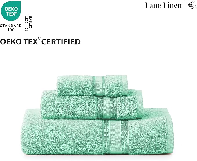 LANE LINEN Luxury Bath Towels Set - 6 Piece Set, 100% Cotton Bathroom Towels, Zero Twist, Quick Dry Soft Absorbent Shower 2 Bath Towel, 2 Hand Towel, 2 Wash Cloths - Aqua Sky