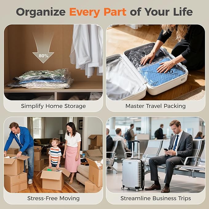 Nicetree 18-Pack Wireless Vacuum Seal Bags with Rechargeable Pump | 3 Sizes (20/24/28 Inch) Travel Vacuum Storage Bags for Clothing, Bedding & Seasonal Storage | Space Saver for Luggage