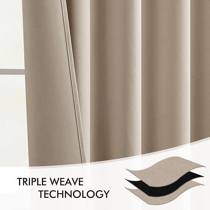 MIULEE Taupe Back Tab Blackout Curtains 63 Inch Length 2 Panels Set