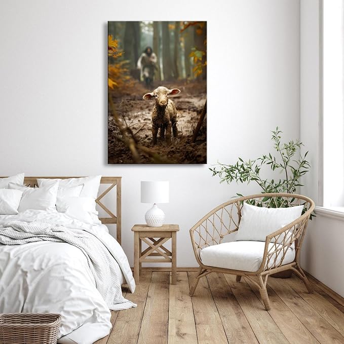 Large wall art for living room Jesus Running After Lost Lamb Picture for home
