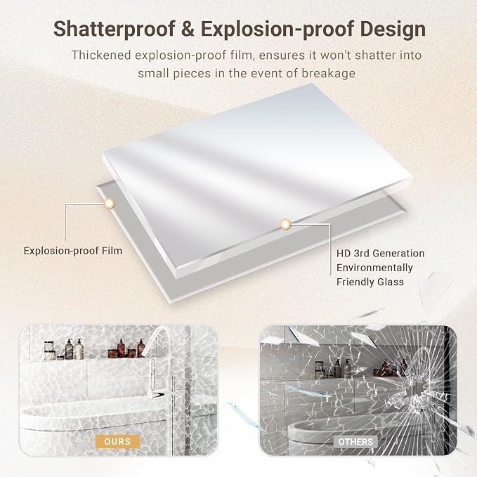 48 x 30 Beveled Bathroom Mirror, Shatterproof Rectangle Mirror, Metal Framed