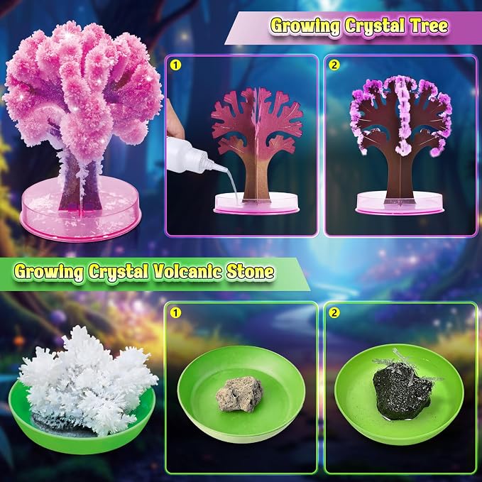 UNGLINGA Crystal Growing Kit for Kids, Grow 6 Vibrant Crystals Making Kit | Chemistry Experiments, Science, S.T.E.M Toys, Gifts Idea for Boys Girls, Crystal-Growing Tree, Hedgehog Crystal