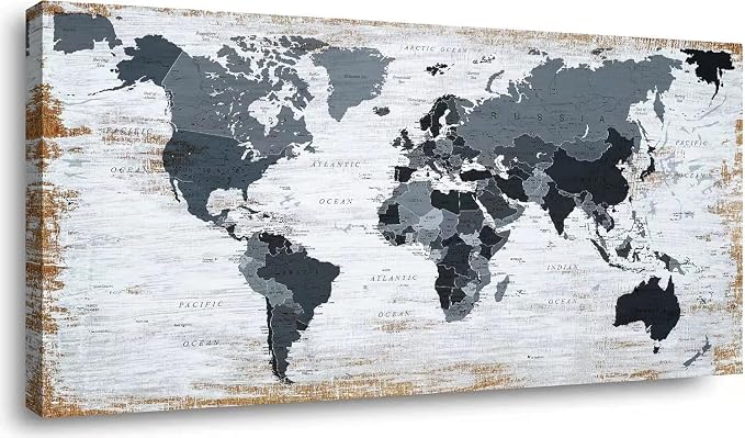 lagre size 36inchx71inch world map Canvas Wall Art Black Wall Decor Office Map