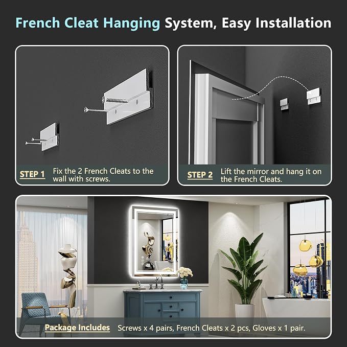 24x30 LED Bathroom Mirror with Lights, Backlit and Front Lit Anti-Fog Lighted