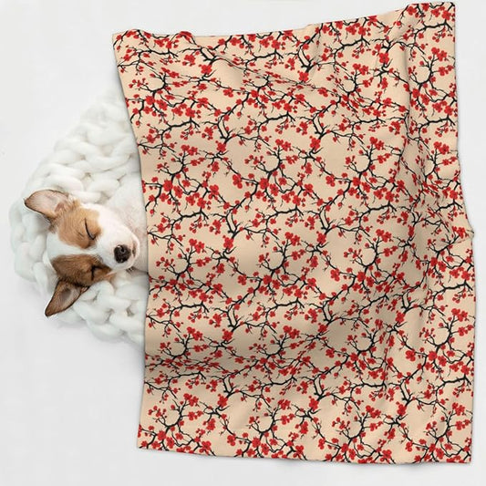 Pet Blanket for Car Rides Vet Visits, Blossom Japanese Cherry, Two Sided Reversible Plush Design with Bumpy Dot Side Offers Comfort Home Piece On Go Travel