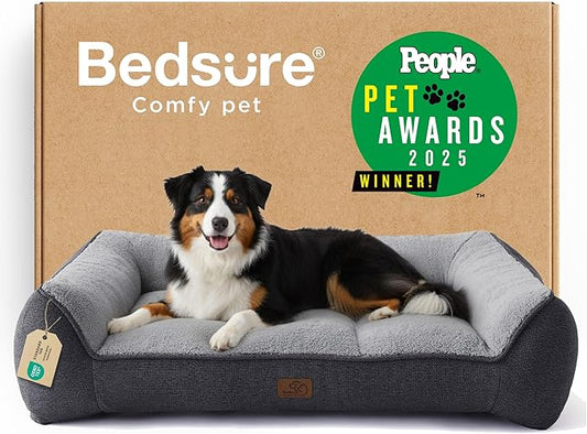 Bedsure SupportMax™ XL Pro Orthopedic Dog Beds Large Sized Dog - Extra Thick Supportive Dogs Couch with Waterproof Washable Cover, Extra Large Comfort Pet Sofa with Sherpa & Nonskid Bottom, Grey, 45"