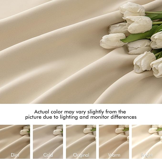 MIULEE Back Tab Cream Beige Curtains 102 Inch Long 2 Panels Set