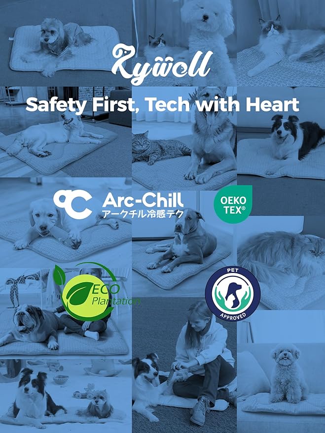Rywell Dog Cooling Mat, 24”x18” Super Thick & Reversible Cooling Mat for Dogs, Arc-Chill 3.0 & PCM for Long-Lasting Cool and Color-Changing (Q-Max > 0.5), All-Season Use & Portable for Travel