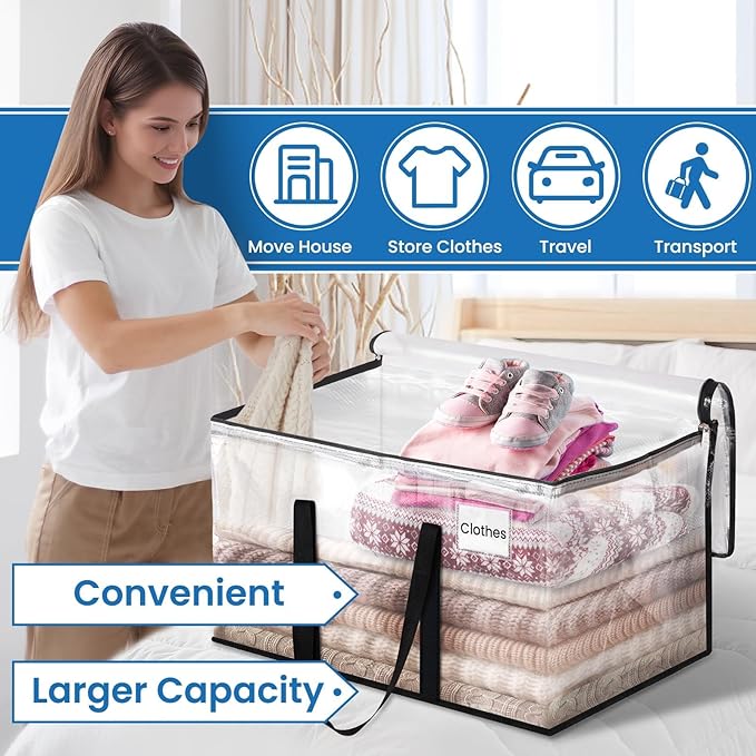RoomHacks Clear Heavy Duty Extra Large Moving Bags, Reinforced Handle and Double Zipper Storage Bags, Packing Bags Alternative (4 Packs)