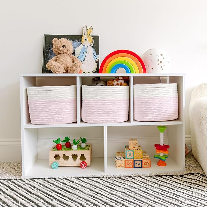 NaturalCozy Storage Cubes 9”x9”x7”Cotton Rope Woven Baskets for Organizing 3-Pack | 9 Inch Cube Storage Bin | Small Basket for Shelf Nursery, Pantry, Decorative Plant, Bathroom Closet, Toy Gift