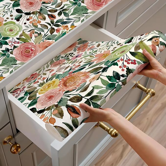 Floral Pattern Self-Adhesive Contact Paper, Oil and Water Resistant Drawer