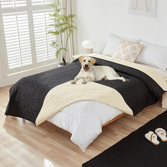GIBZ Water Resistant Dog Bed Blanket Cover Large Anti Slip Pet Furniture Protector Washable Cat Quilted Mat for Couch, Black, 75x180cm