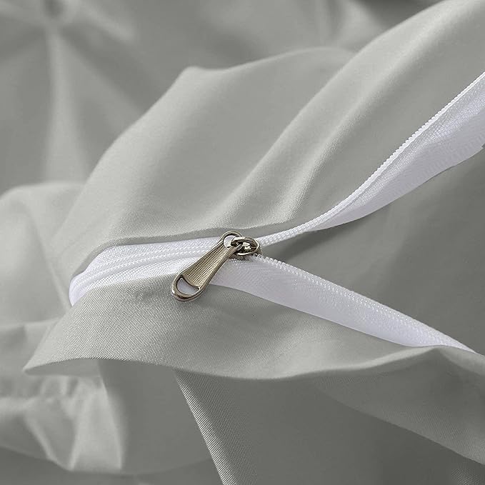 Pinch Pleated Duvet Cover Set 100% Cotton 3PC Super King Size 98x108 Duvet Cover Set, Decorative Pinch Design Silver Grey Duvet Cover with Matching Pillow Case