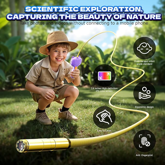 Borescope Snake Camera with Light for Kids，STEM Endoscope Educational Toy Kit，Outdoor Camping Nature Science Exploration Hoilday Birthday Gift for Boys & Girls Ages 3+ Years Old (Purple)