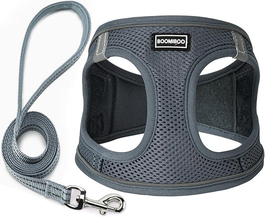 Dog Harness with Leash Set, No Pull Adjustable Reflective Step-in Puppy Pet Vest Harnesses for Small Medium Large Dogs and Cats,Grey M