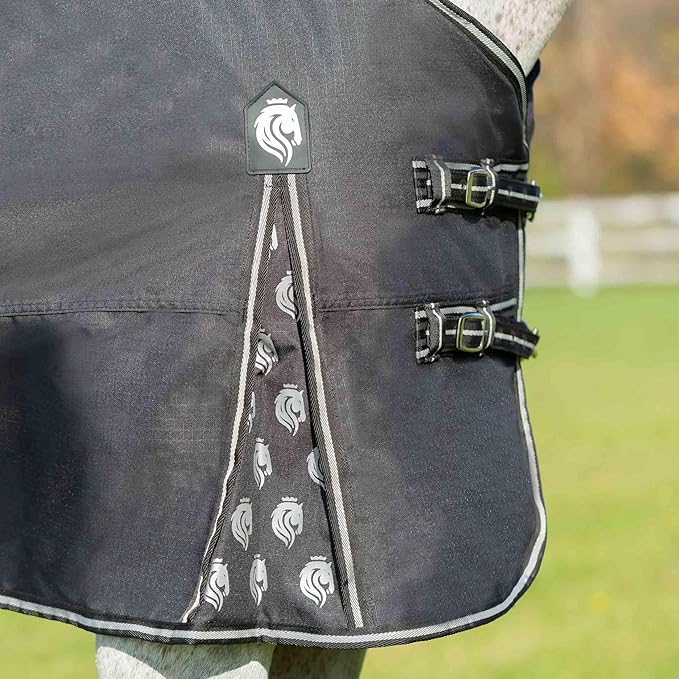 Equinavia Norse Lightweight 100g Fill Horse Rain Blanket | Waterproof Turnout Sheet - Black - 66 in - Black - 72 in