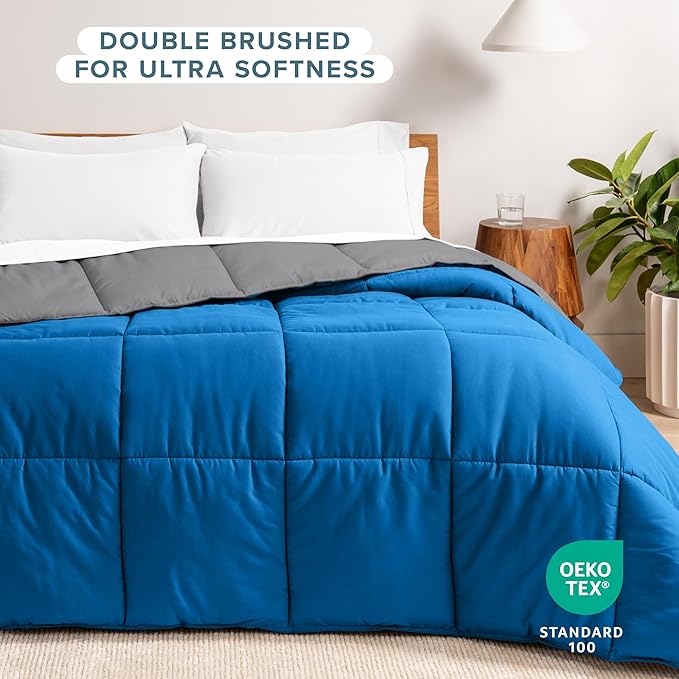 Bare Home King/California King Comforter - Reversible Colors - Goose Down Alternative - Ultra-Soft - Premium 1800 Series - All Season Warmth - Bedding Comforter (King/Cal King, Grey/Medium Blue)