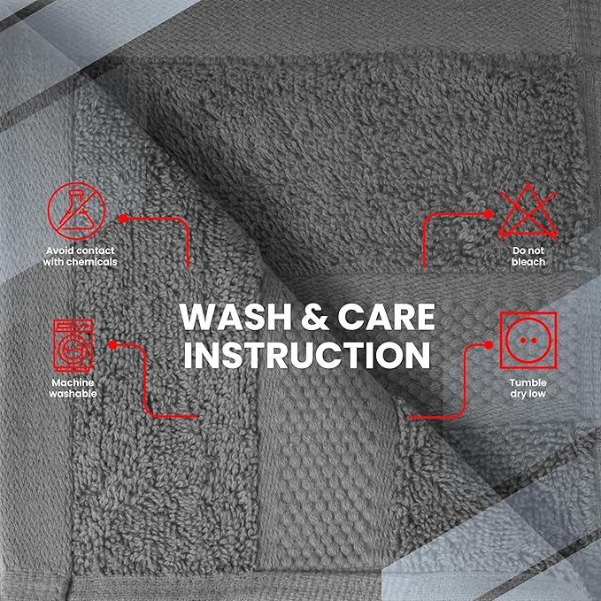 Infinitee Xclusives Luxury Wash Cloths for Showering [13x13] – 100% Cotton Washcloths [Pack of 12], Soft and Absorbent Face Towels for Bathroom Wash Clothes, Gym, and Spa (Shadow Grey)