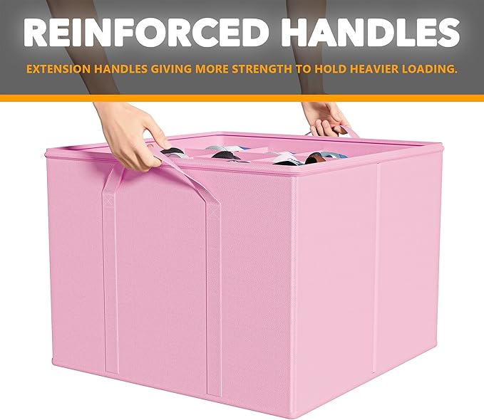 SpaceAid Shoe Organizer for Closet, 2 Pack Foldable Shoe Storage Containers Baskets Boxes Bins w/Adjustable Dividers, Fits 16-32 Pairs, Pink