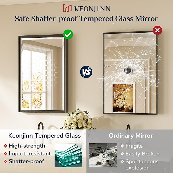 Keonjinn 48" x 24" Black Bathroom Mirrors