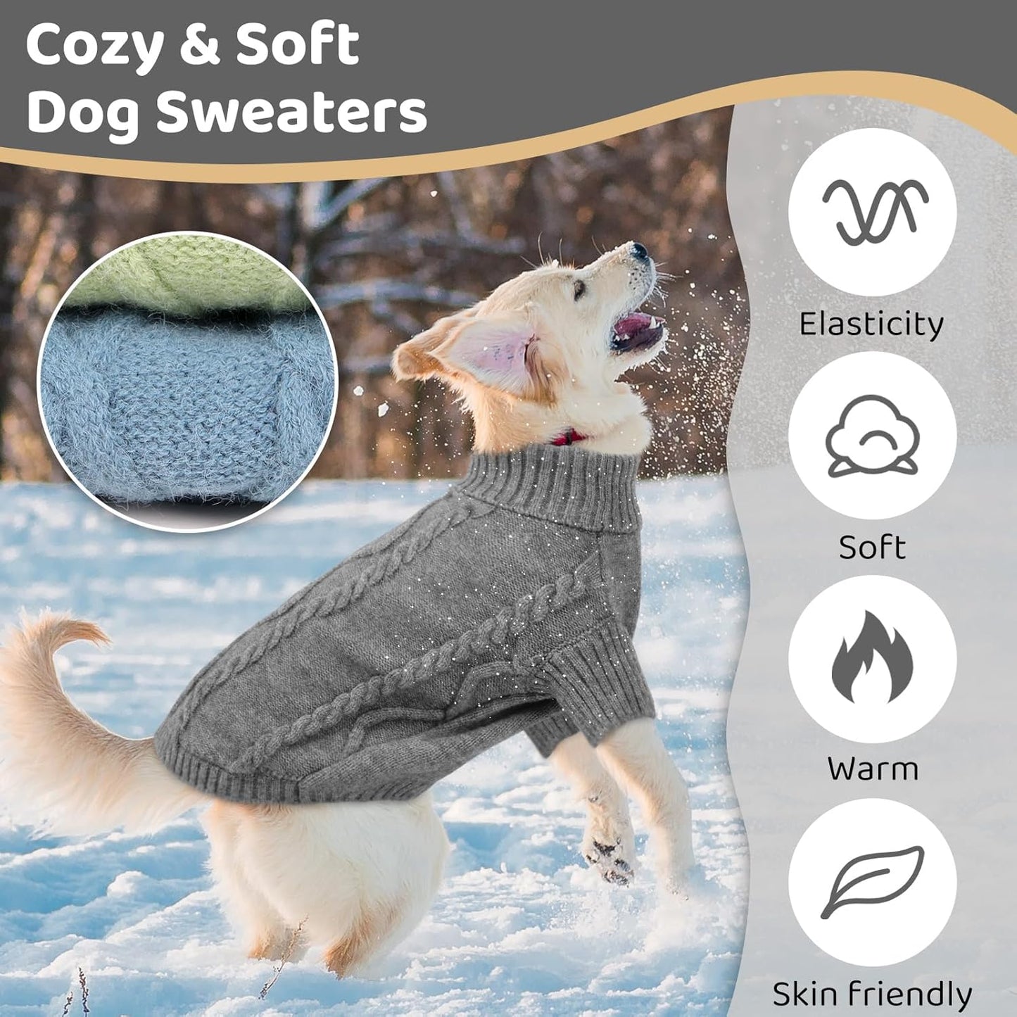 Queenmore Dog Sweater Large Size,Warm Dog Sweaters for Big Dogs,Chunky Knitted Doggy Sweater for Extra Large Dogs Boy Girl, Big Doggie Turtleneck Winter Outfit (Slate Grey,2XL)
