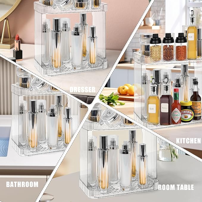 Bathroom Counter Organizer Cosmetics Skincare Organizers Skincare Makeup Organizer Countertop Holder for Perfume-2 Tier-Clear