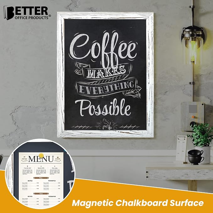 Better Office Products Magnetic Wall Chalkboard, Large Size 18" x 24", Rustic