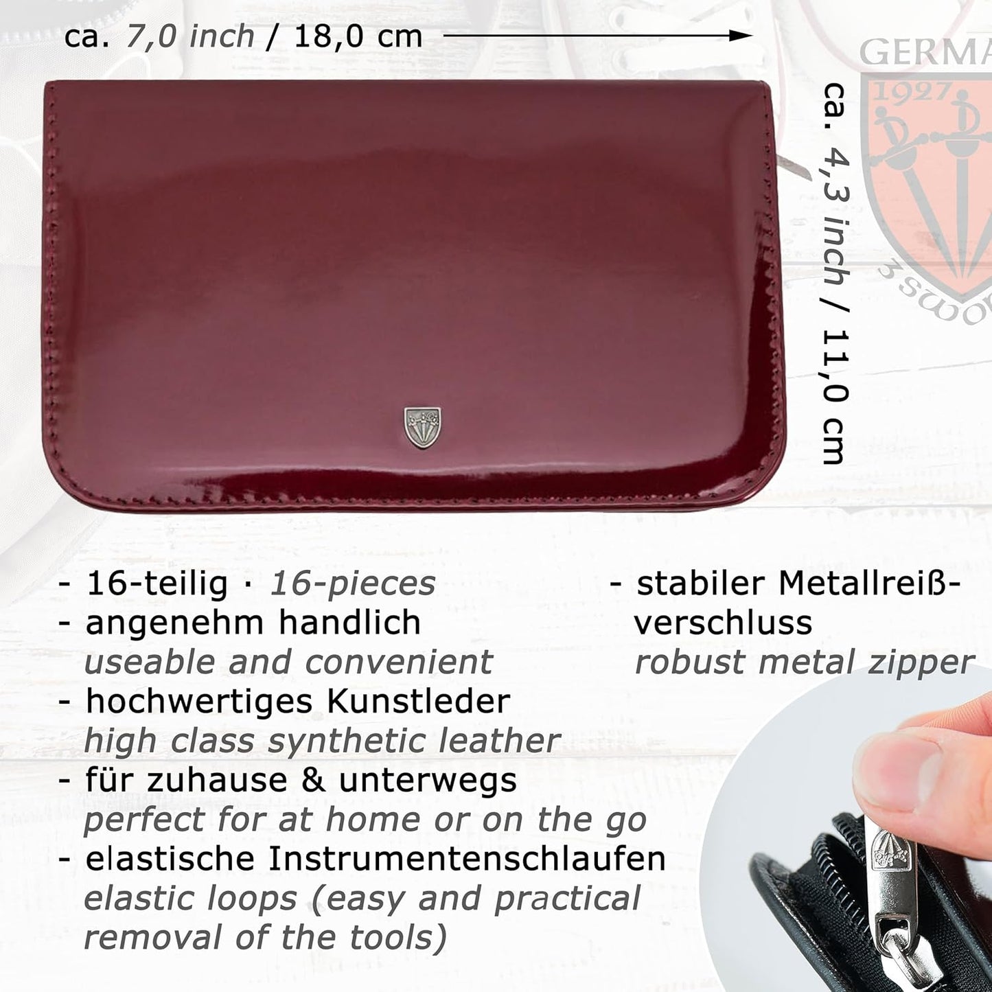 3 Swords Germany - brand quality 16 piece manicure pedicure grooming kit set for professional finger & toe nail care scissors clipper synthetic leather case in gift box, Made in Germany