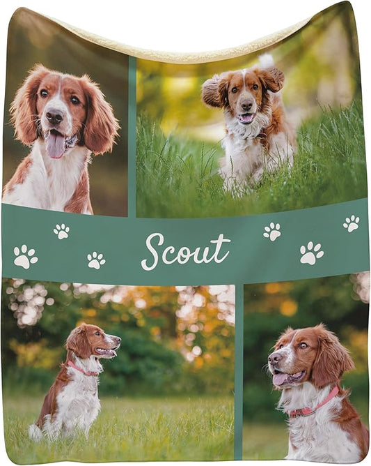 Prints Next Day – Custom 50" x 60" Sherpa Pet Lightweight Blanket with Multi-Photo Upload - Personalized with Pet Lightweight's Name - Gift for Dog or Cat Owners - Printed in America